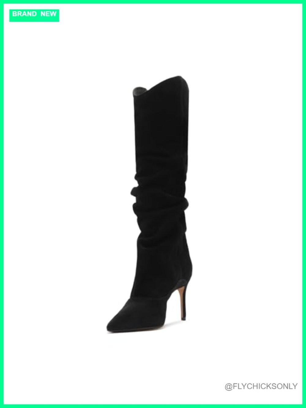Suede Heeled Slouch Boots Pointed Toe Mid-Calf Dress Boots